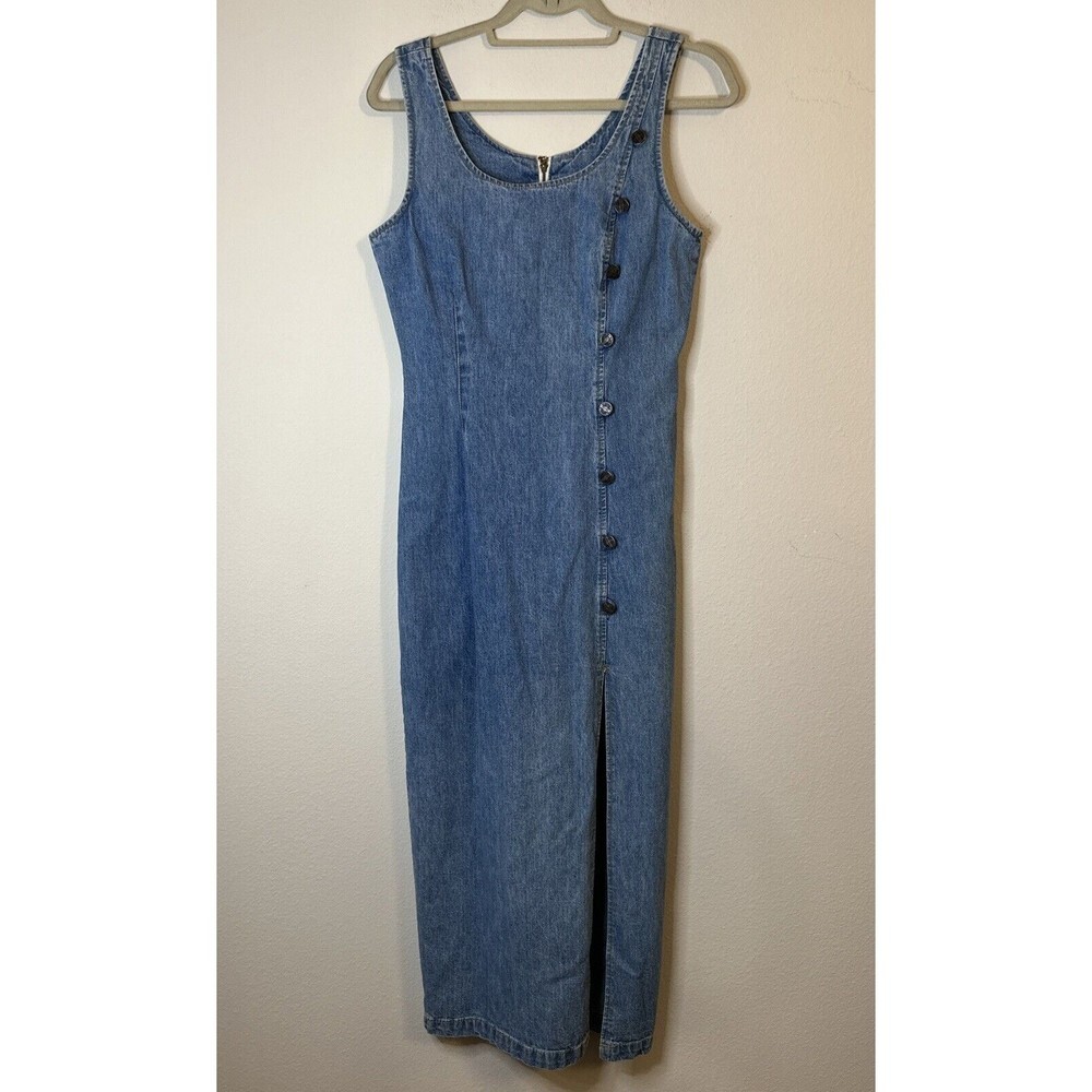 Vintage 90s Switch USA Sexy Denim Bodycon Midi Dress Size S - Picture 1 of 5